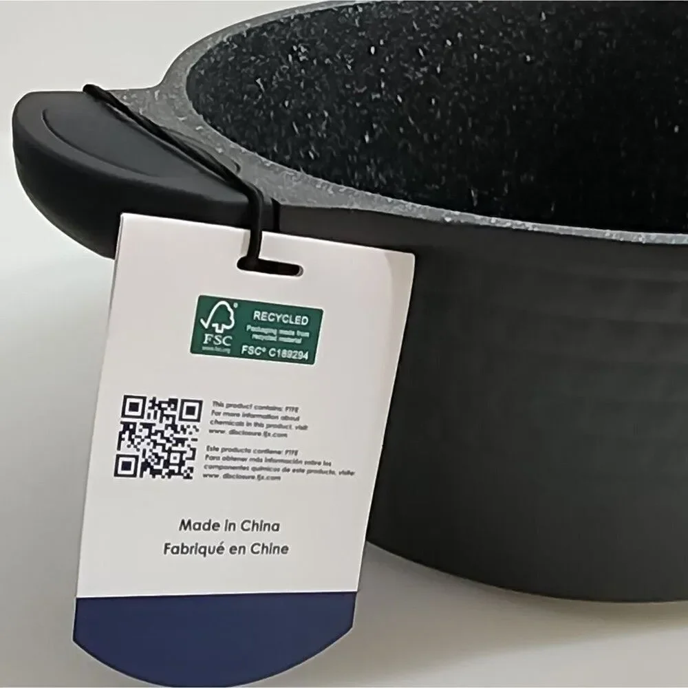 D&W Cookware 9.5in Non Stick Stockpot Casserole‎ Pot With Glass Lid 4.5QT Black